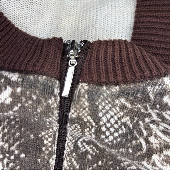 Ashley Stewart Snakeskin Print Bomber Sweater Jacket Brown Zip Front Size 18/20 - Picture 6 of 9